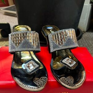 Elegant Black, Gold and Silver Women's Sandals